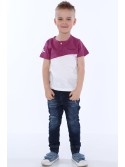 Tricou baieti cu nasture, mov si alb NDZ4487 - Magazin online - Boutique